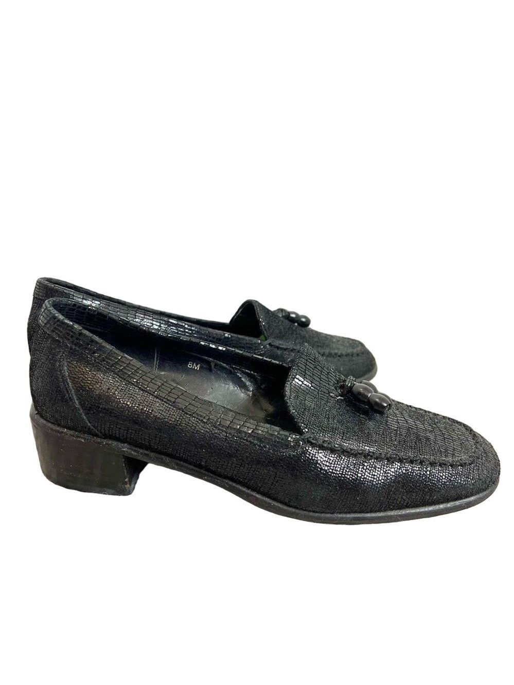 VANELi black textured faux reptile skin slip on flats loafers 8